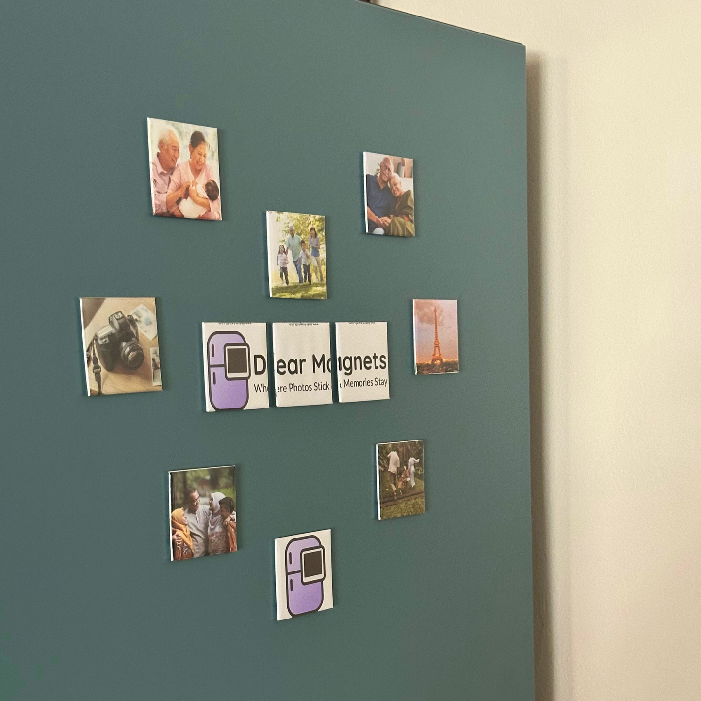 Custom photo magnet on a fridge – Brighten your kitchen with personalized memories.